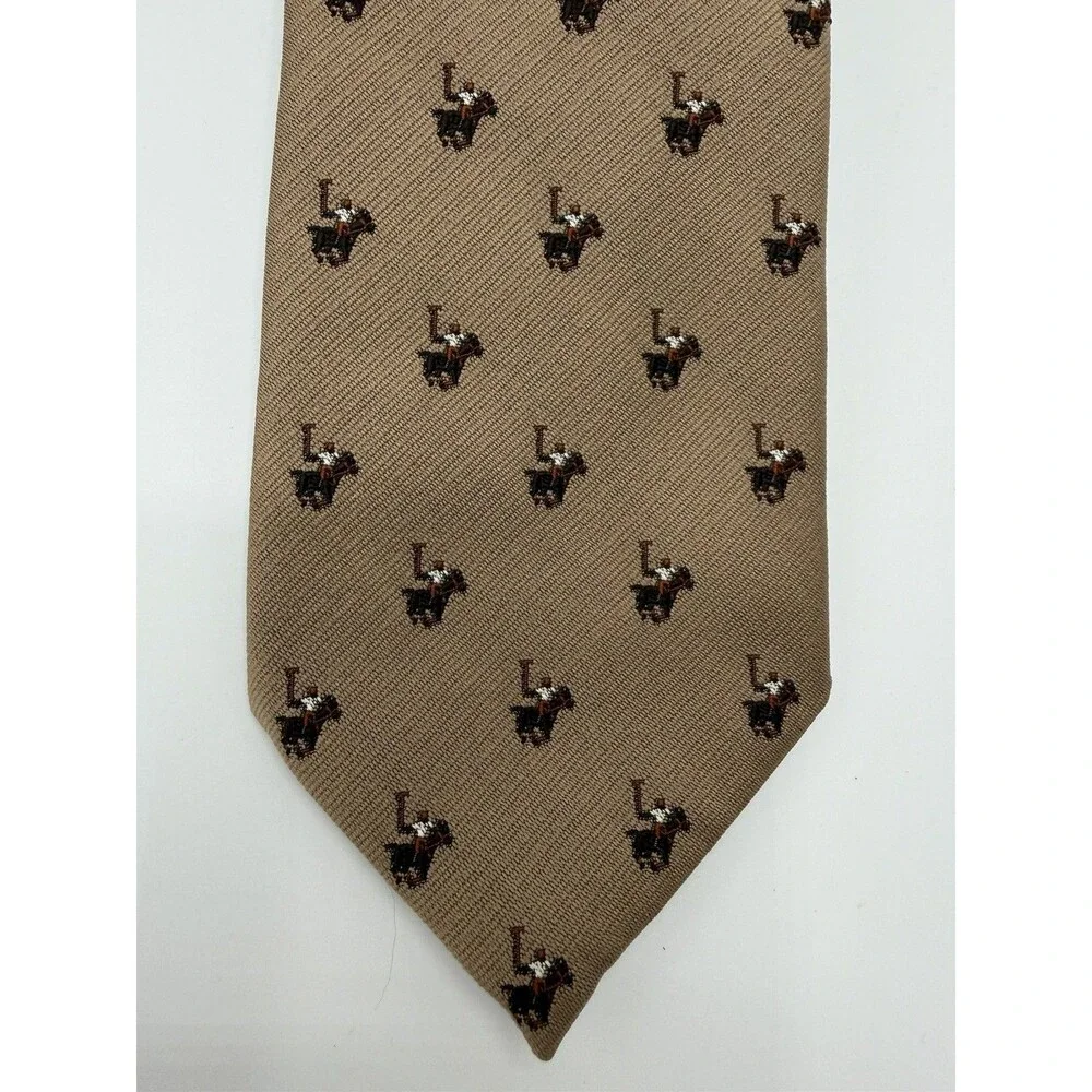 VTG Resilio Polo Horse‎ Tie Brown Tan Equestrian Preppy Old Money Silk Blend 53”